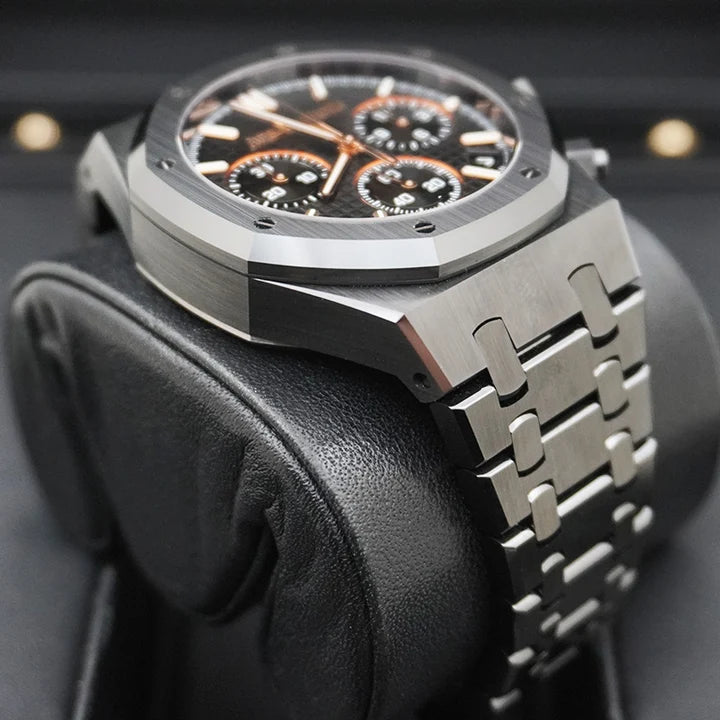 Octagonal Bezel Watch, Ceramic, Black, 41 mm