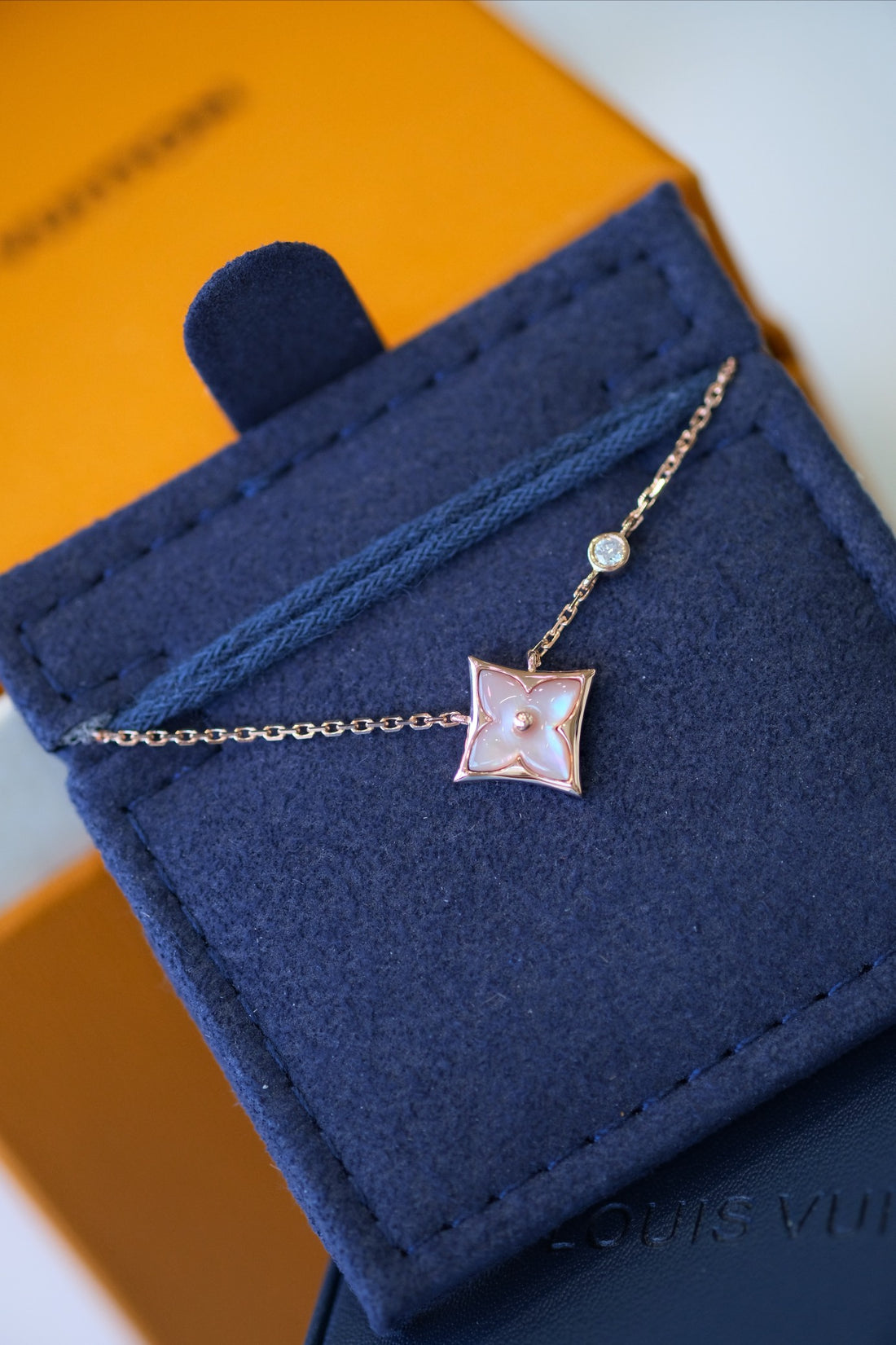 Star-Flower Pendant Necklace, Rose Gold Tone, Mother-of-Pearl, Stone-Set