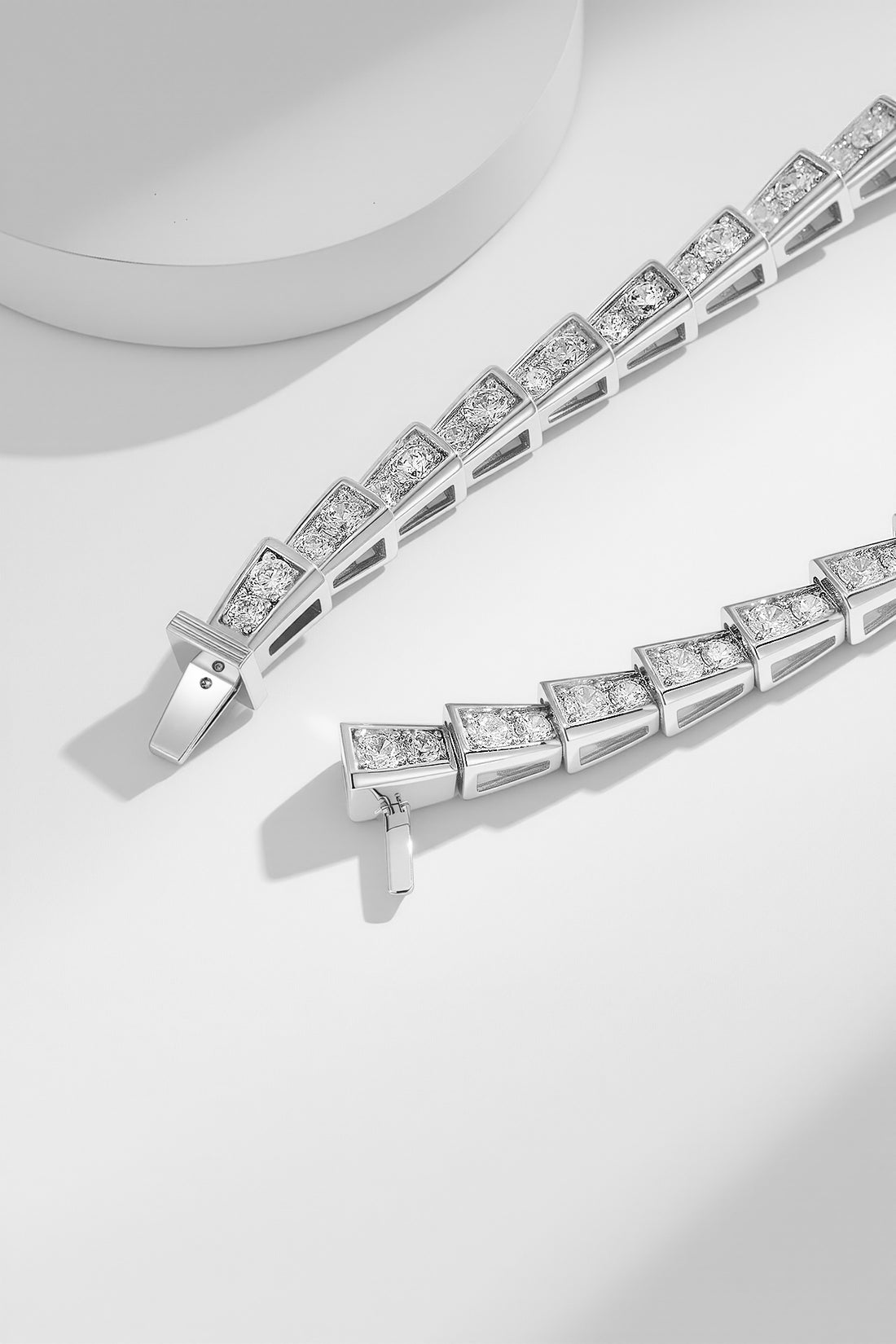 Snake-Scale Necklace, White Gold Tone, Stone-Set