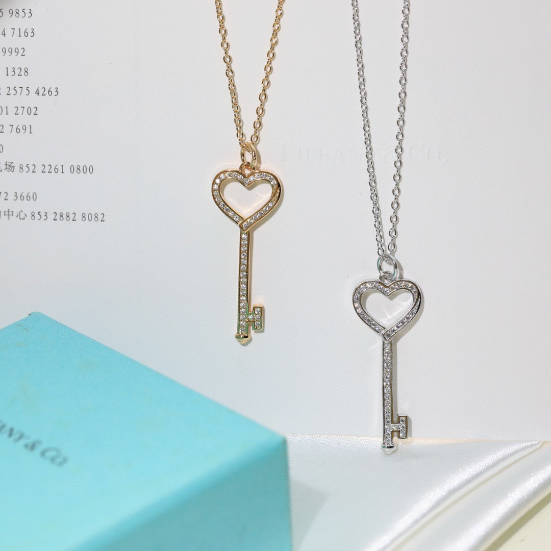 Key Pendant Necklace, Rose Gold Tone