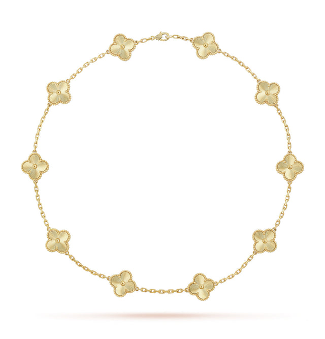 Quatrefoil Pendant Necklace, 10 Motifs, Yellow Gold Tone, Malachite