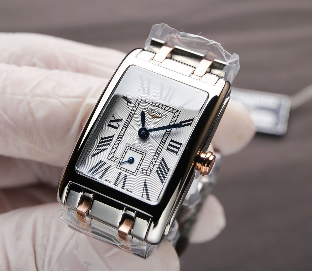 Rectangular Case Watch, 18K, Rose Gold Tone, Steel