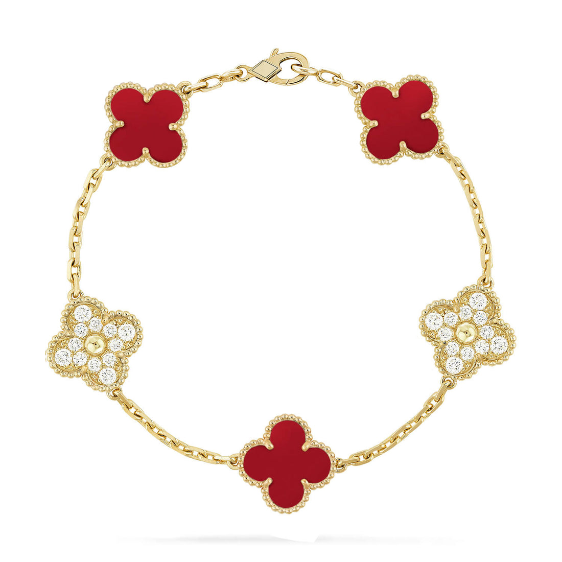 Quatrefoil 5 Motifs Bracelet, Red Carnelian