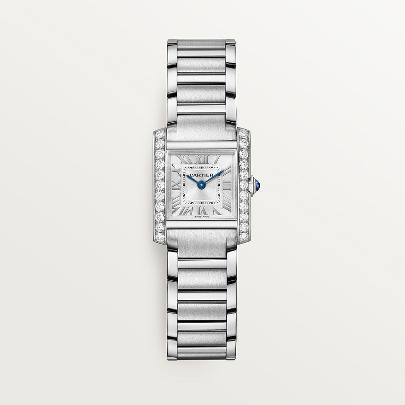 Rectangular Case Watch, White Gold Tone, Stone-Set, White, Small Model