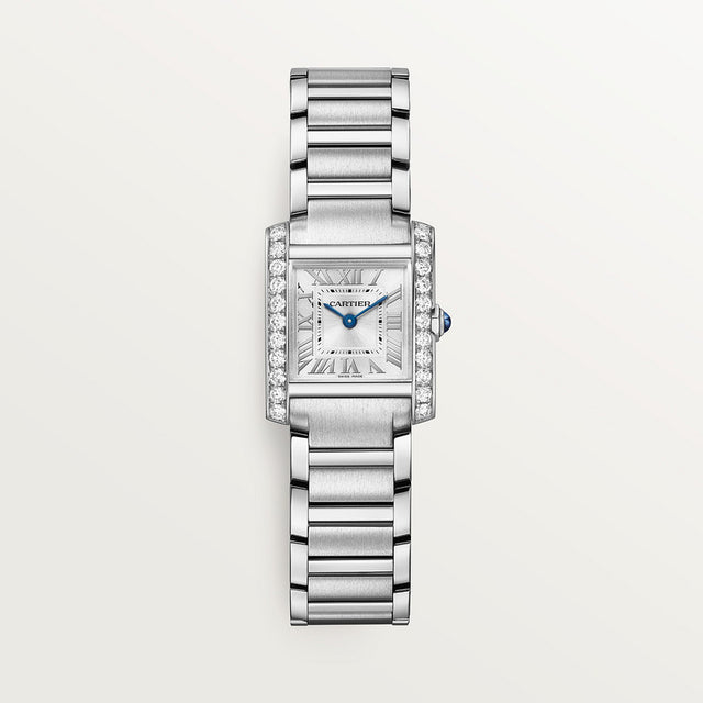 Rectangular Case Watch, White Gold Tone, Stone-Set, White, Small Model