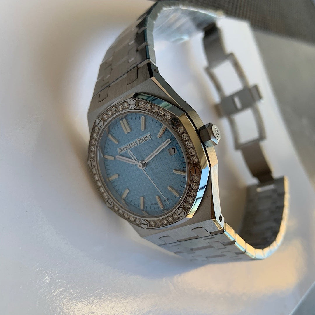 Octagonal Bezel Watch, White Gold Tone, Stone-Set, White, 34 mm