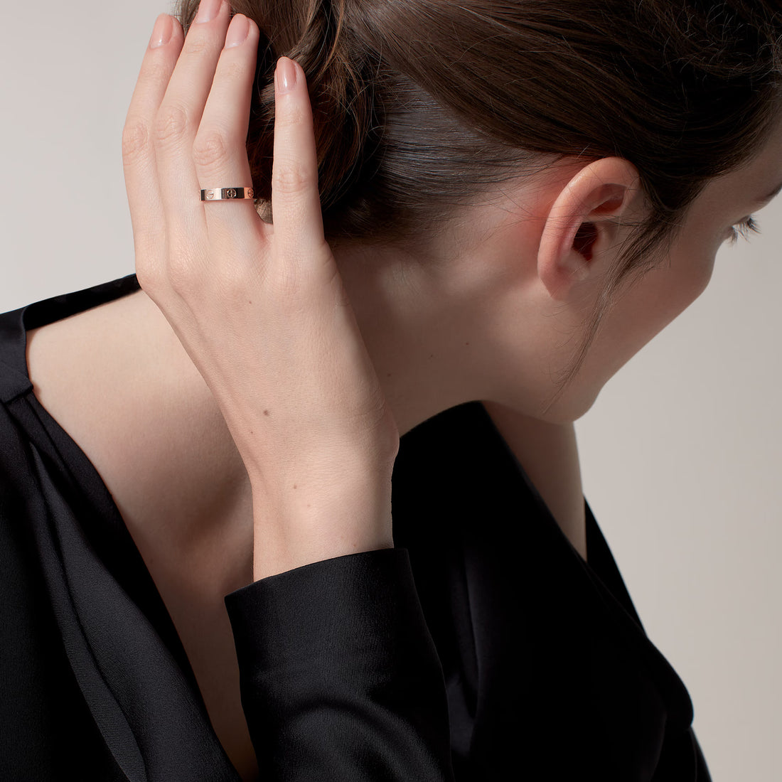 Screw-Motif Band Ring, Small Model, Rose Gold Tone