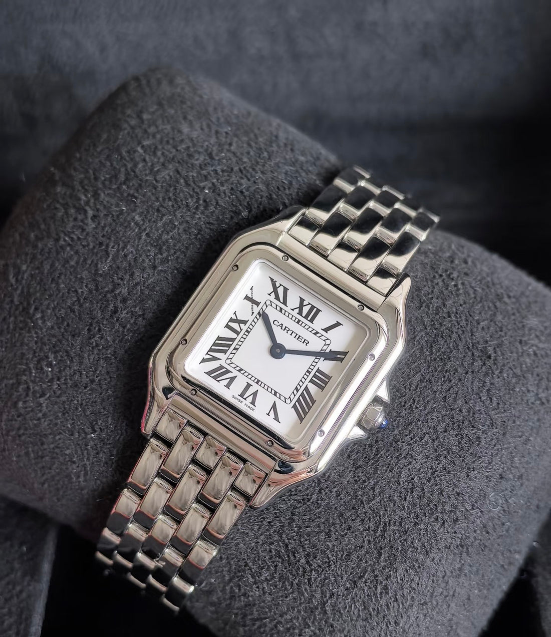 Square Link-Bracelet Watch, White Gold Tone, White