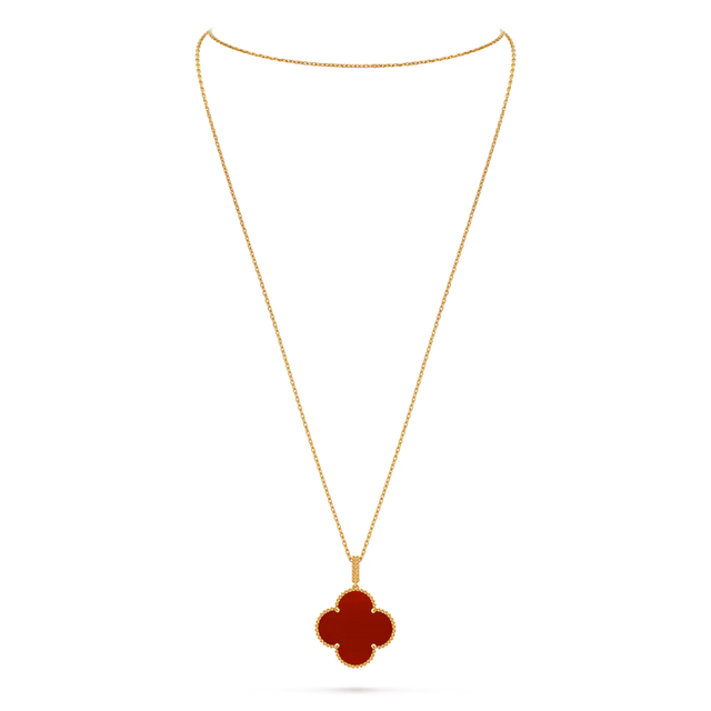 Quatrefoil Long Necklace, 1 Motifs, Yellow Gold Tone, Carnelian