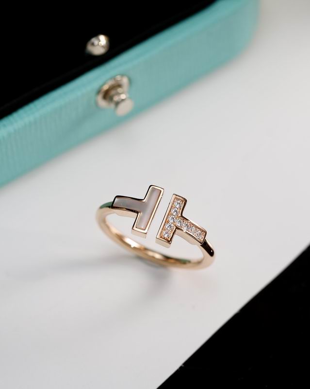 T-Motif Ring, Stone-Set, Rose Gold Tone