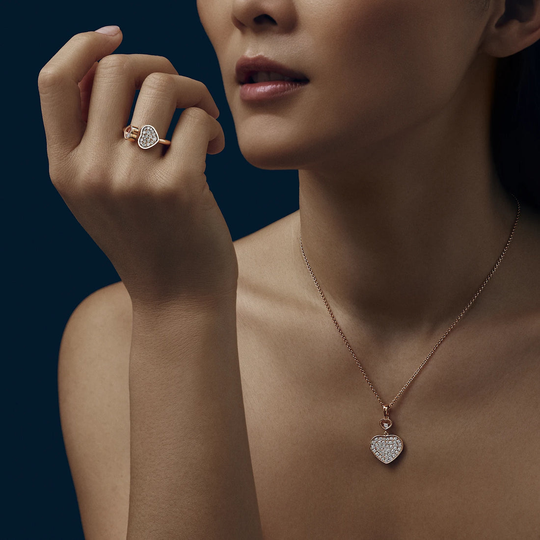 Floating Heart Ring, Rose Gold Tone, Stone-Set