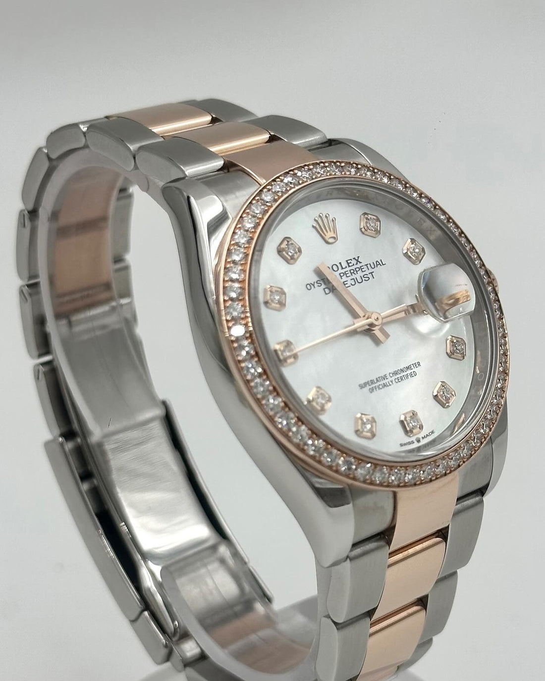 Classic Date Watch, Rose Gold Tone, Steel, Stone-Set, 28 mm