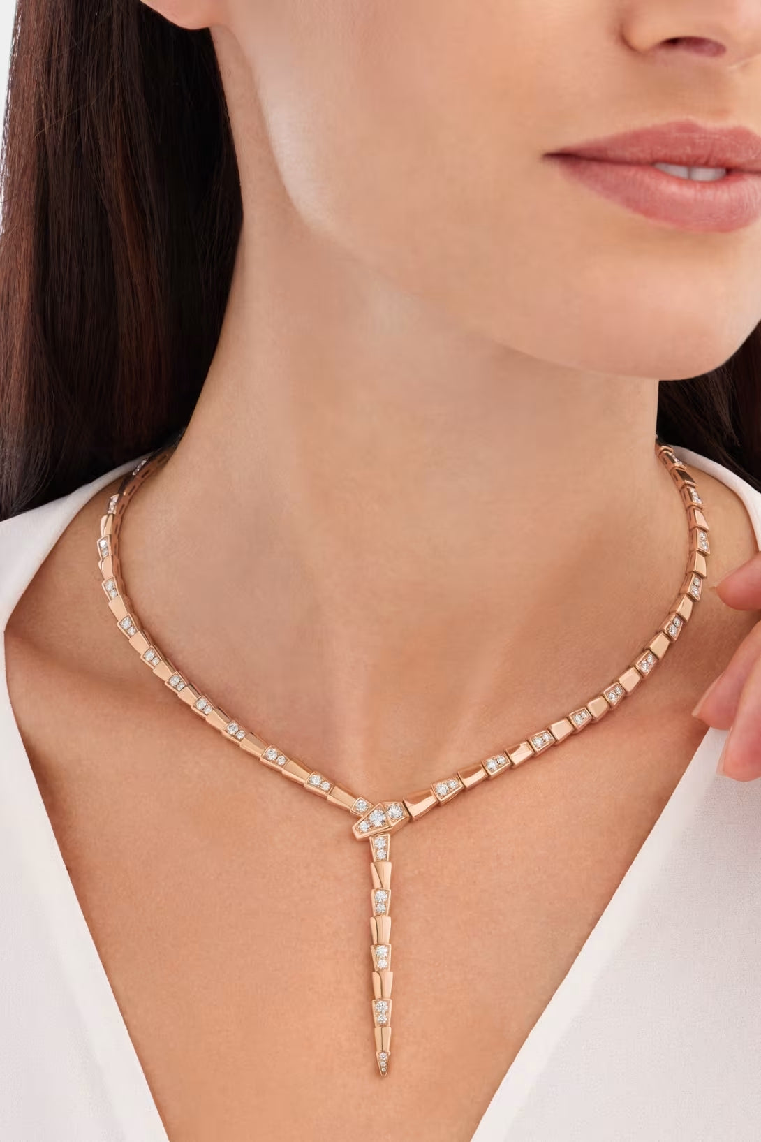 Snake-Scale Necklace, Rose Gold Tone, Stone-Set