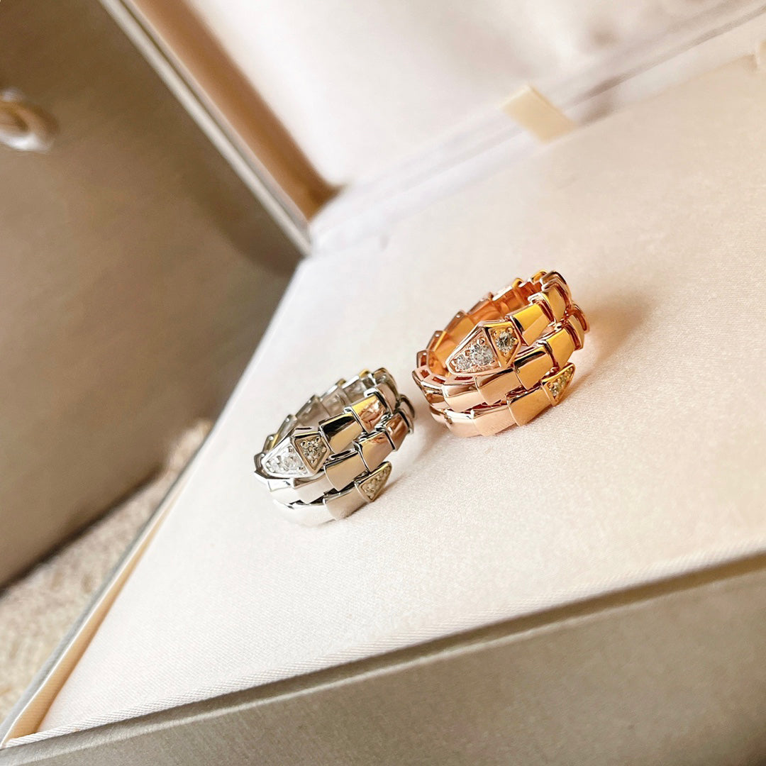Snake-Scale Ring, Rose Gold Tone, Stone-Set