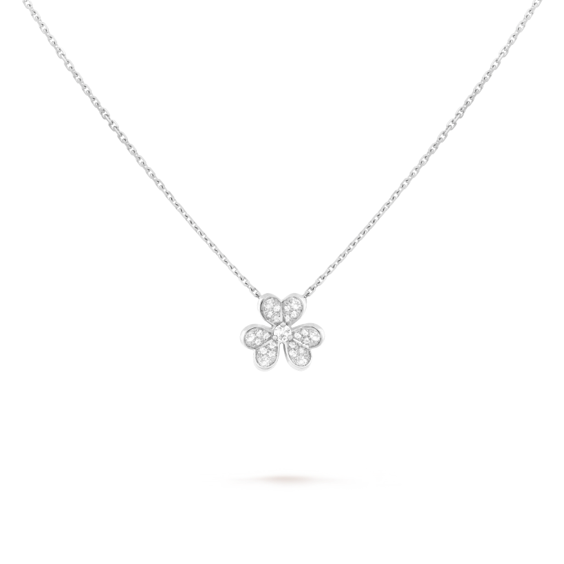 Petal Pendant Necklace, White Gold Tone