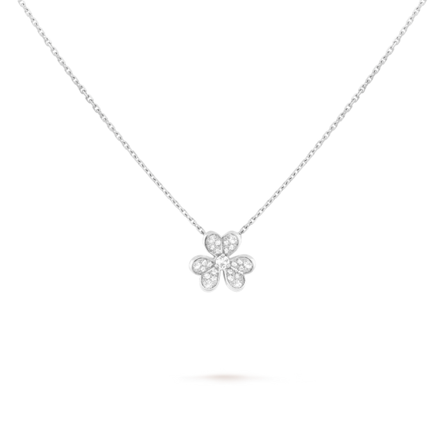 Petal Pendant Necklace, White Gold Tone