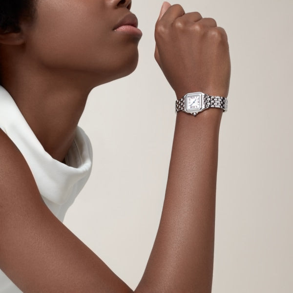Square Link-Bracelet Watch, White Gold Tone, White, Small Model