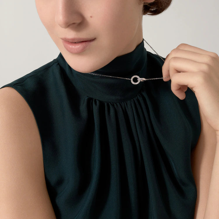 Screw-Motif Pendant Necklace, Stone-Set, White Gold Tone