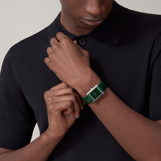 Rectangular Case Watch, White Gold Tone, White, Large Model