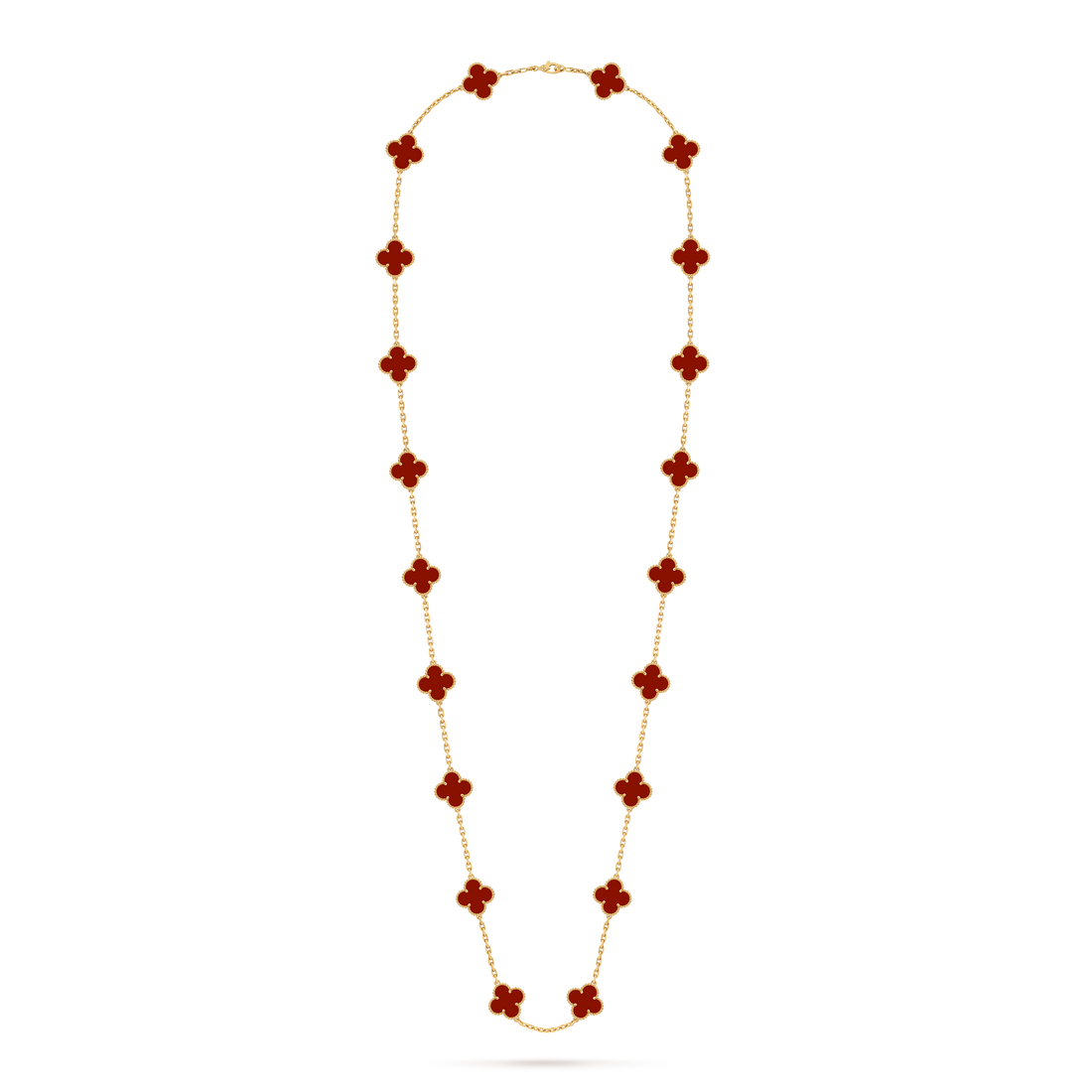 Quatrefoil Long Necklace, 20 Motifs, Rose Gold Tone, Malachite