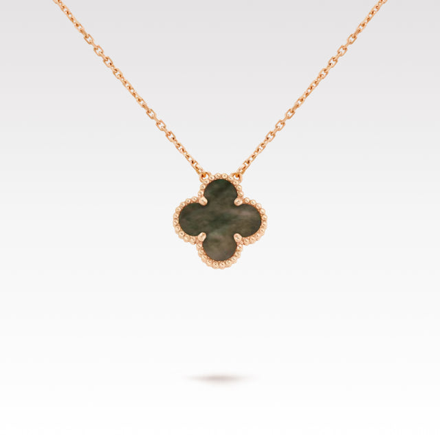 Quatrefoil Pendant Necklace, Yellow Gold Tone, Onyx