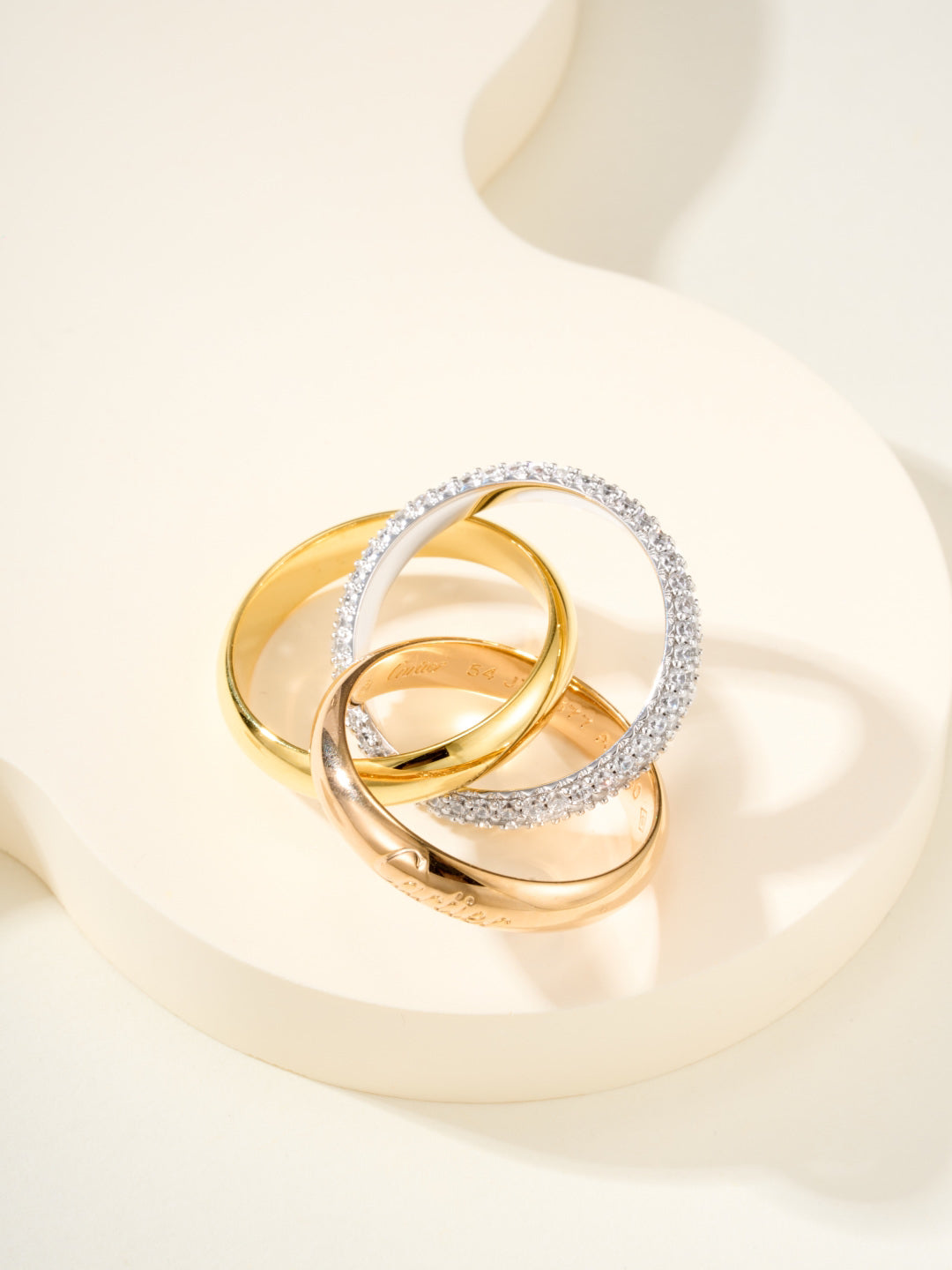Three-Band Rolling Ring, Stone-Set, Small Model, Rose Gold Tone