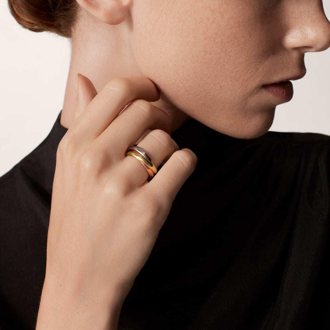 Three-Band Rolling Ring, Stone-Set, Classic Model, Rose Gold Tone