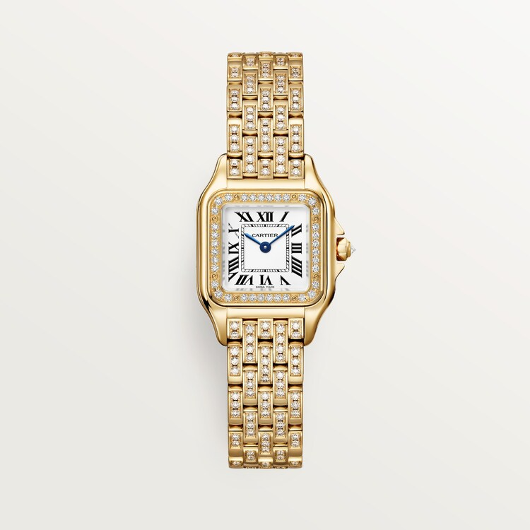 Square Link-Bracelet Watch, Yellow Gold Tone, Stone-Set, Small Model