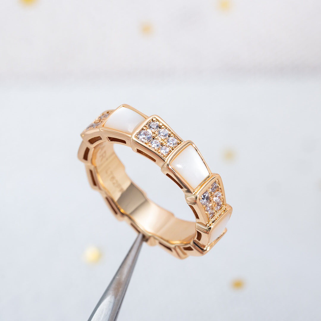 Snake-Scale Ring, Rose Gold Tone, Stone-Set, Mother-of-Pearl