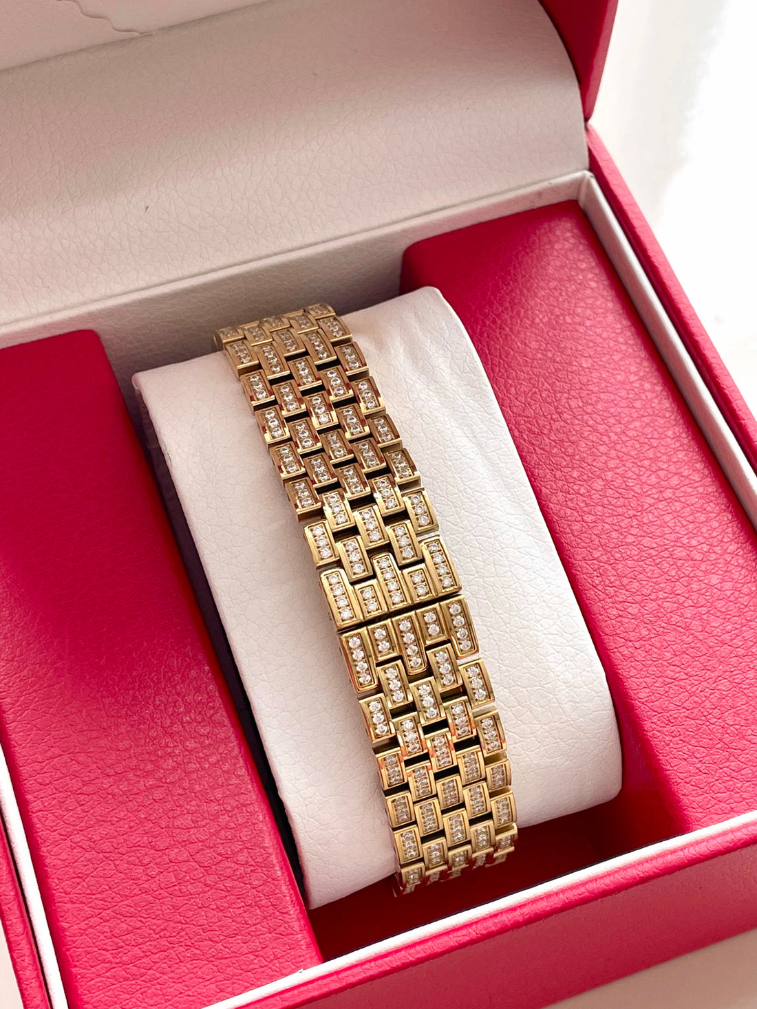 Square Link-Bracelet Watch, Yellow Gold Tone, Stone-Set, Medium Model