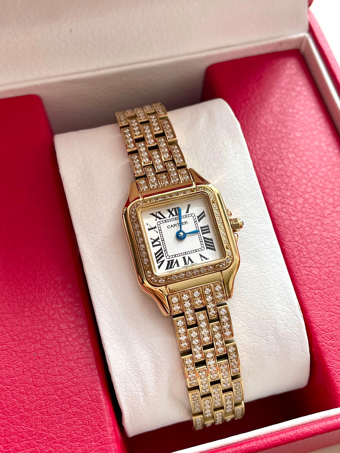 Square Link-Bracelet Watch, Yellow Gold Tone, Stone-Set, Small Model