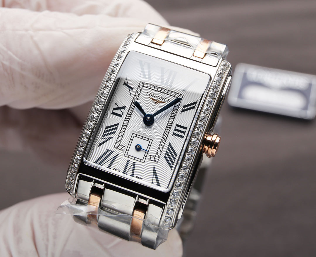 Rectangular Case Watch, 18K, Rose Gold Tone, Steel
