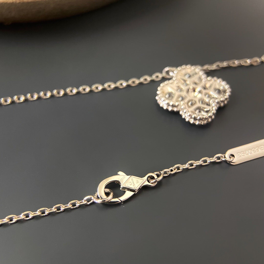 Quatrefoil Pendant Necklace, White Gold Tone