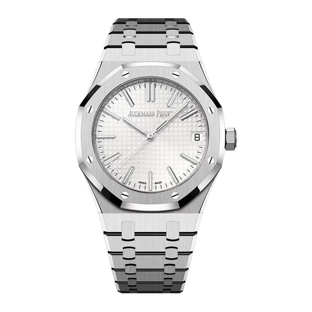 Octagonal Bezel Watch, White Gold Tone, White, 41 mm