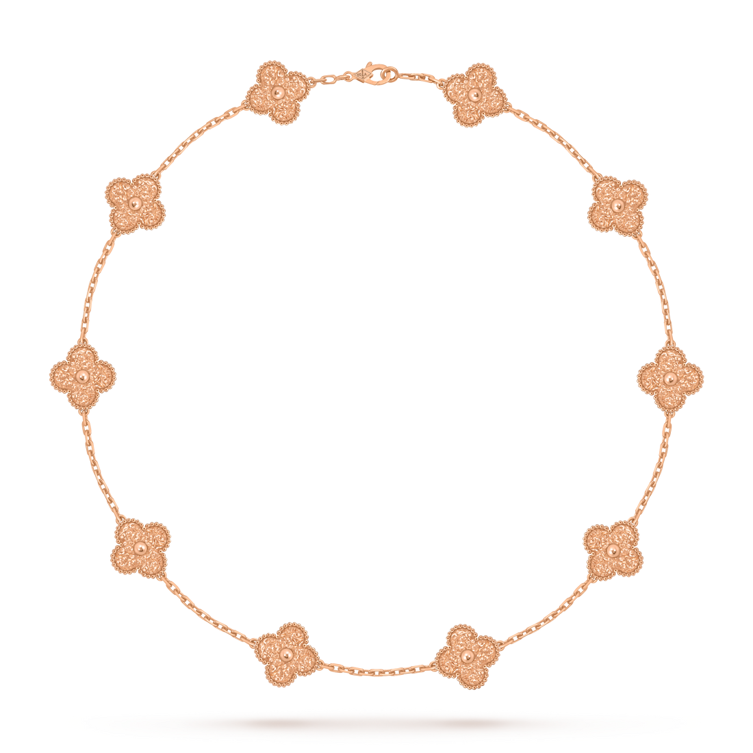 Quatrefoil Pendant Necklace, Agate, Stone-Set, 10 Motifs, Rose Gold Tone