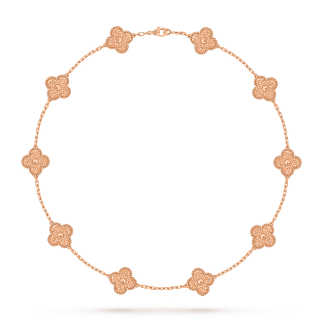 Quatrefoil Pendant Necklace, Agate, Stone-Set, 10 Motifs, Rose Gold Tone