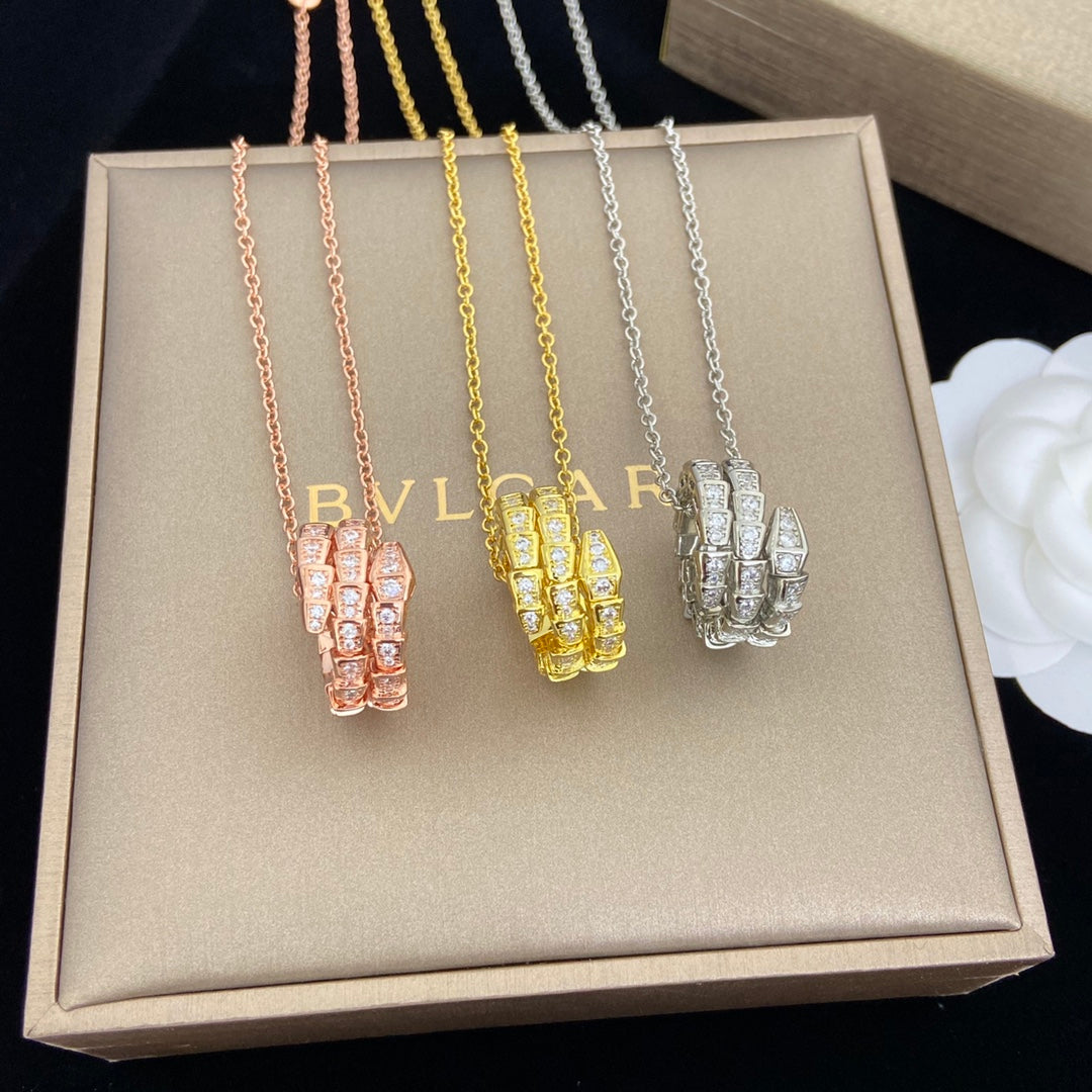 Snake-Scale Necklace, White Gold Tone, Stone-Set