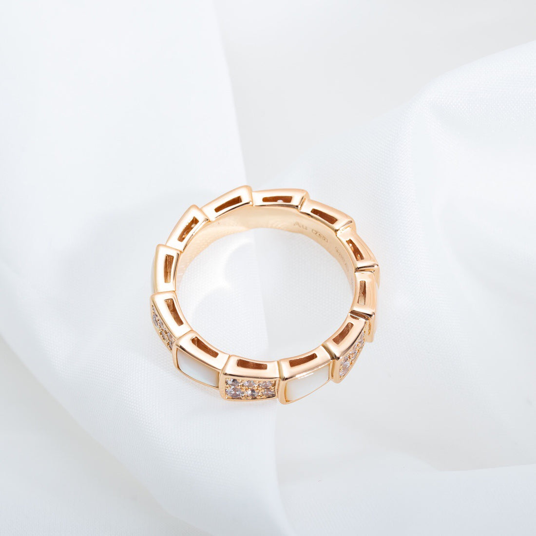 Snake-Scale Ring, Rose Gold Tone, Stone-Set, Mother-of-Pearl