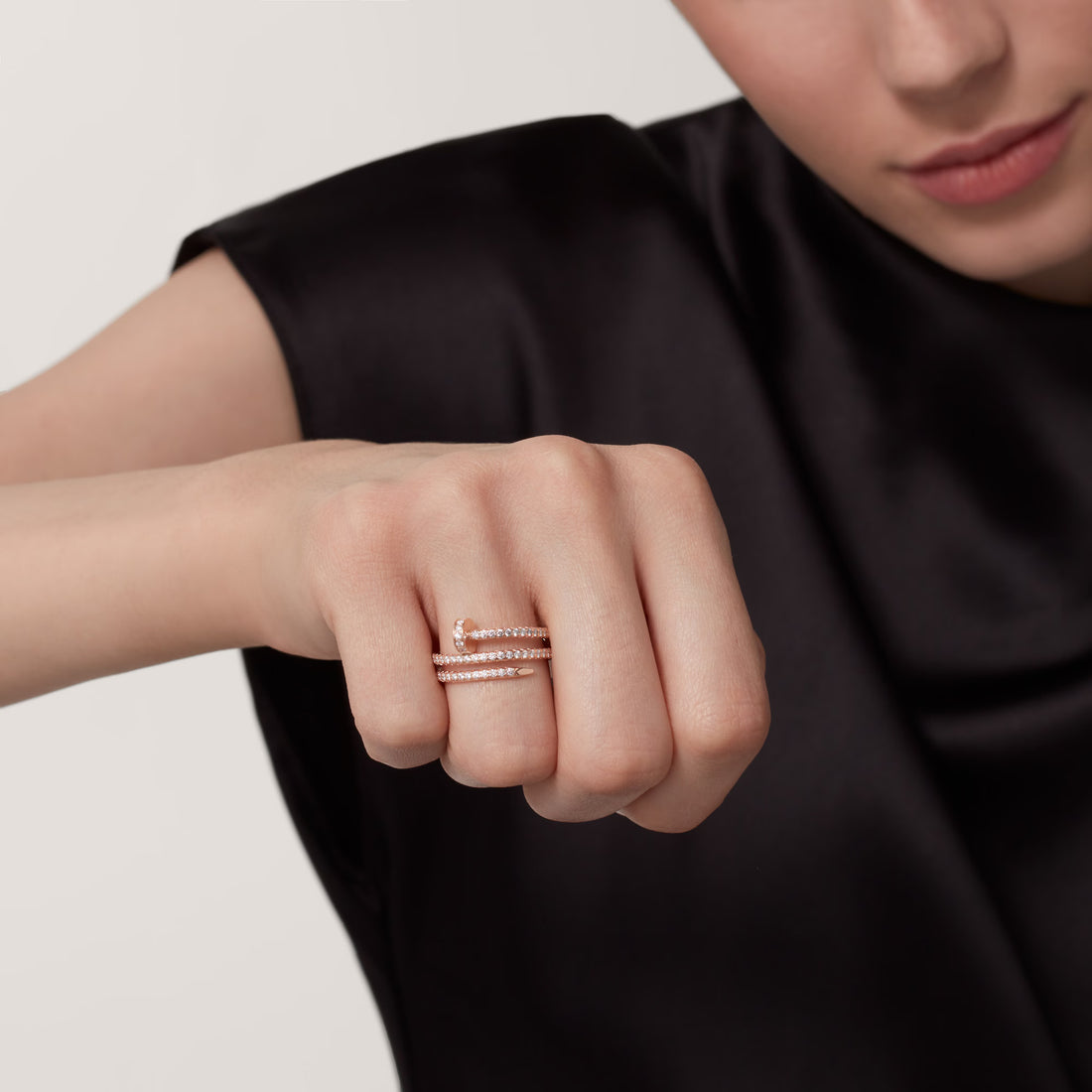 Wrapped Nail Ring, Stone-Set, Rose Gold Tone