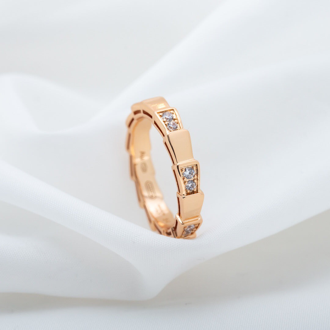 Snake-Scale Ring, Rose Gold Tone, Stone-Set