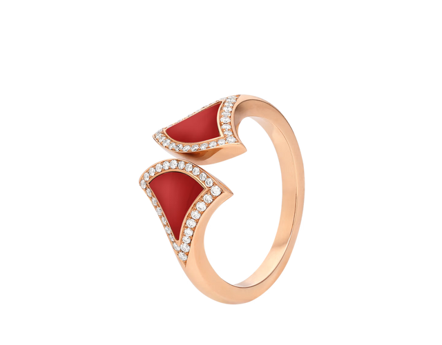 Fan-Motif Ring, Rose Gold Tone, Stone-Set, Carnelian