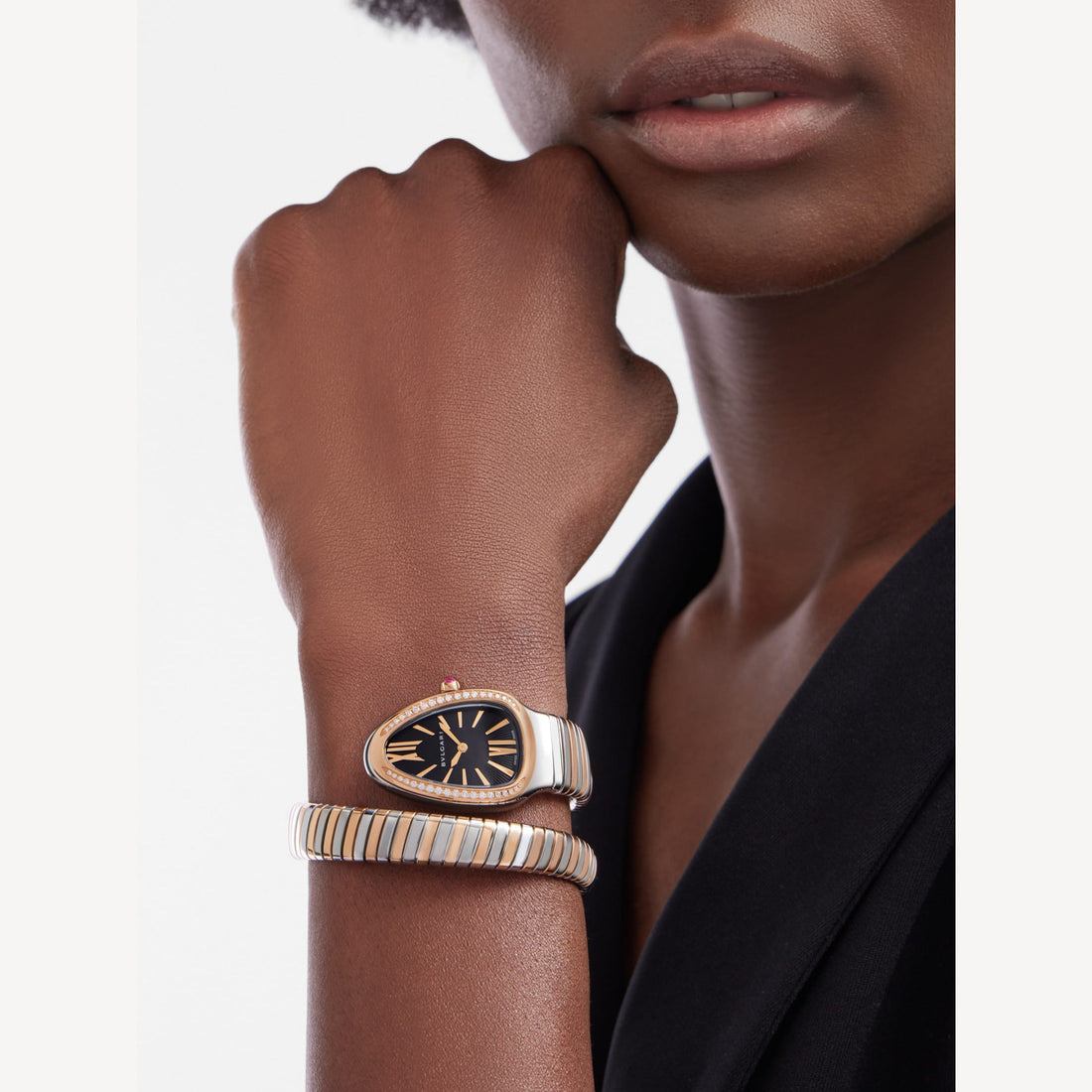 Coiled Band Watch, Rose Gold Tone, Steel, Stone-Set, 35 mm, Size S