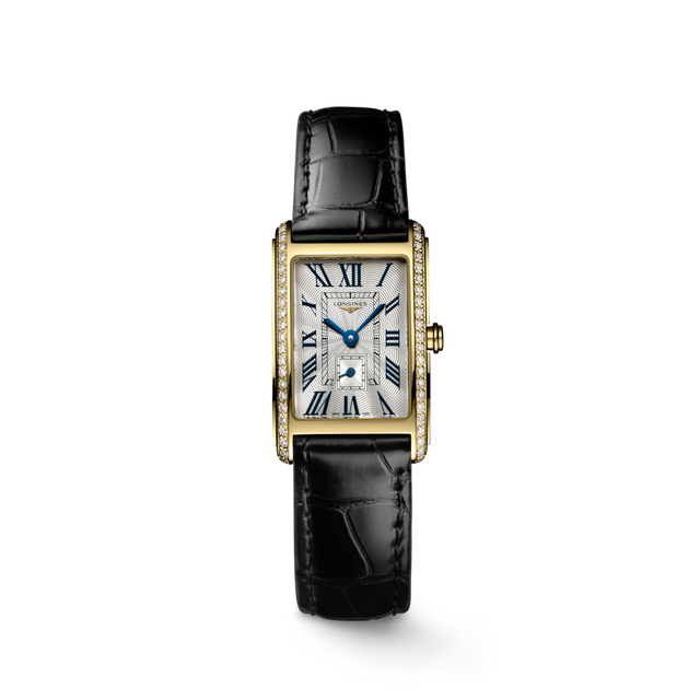 Rectangular Case Watch, 18K, Yellow Gold Tone, Stone-Set