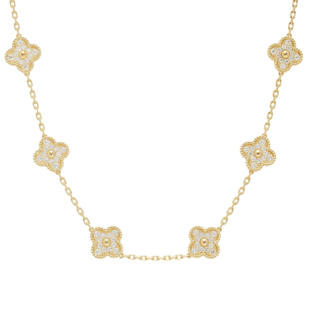 Quatrefoil Pendant Necklace, Agate, Stone-Set, 10 Motifs, Yellow Gold Tone