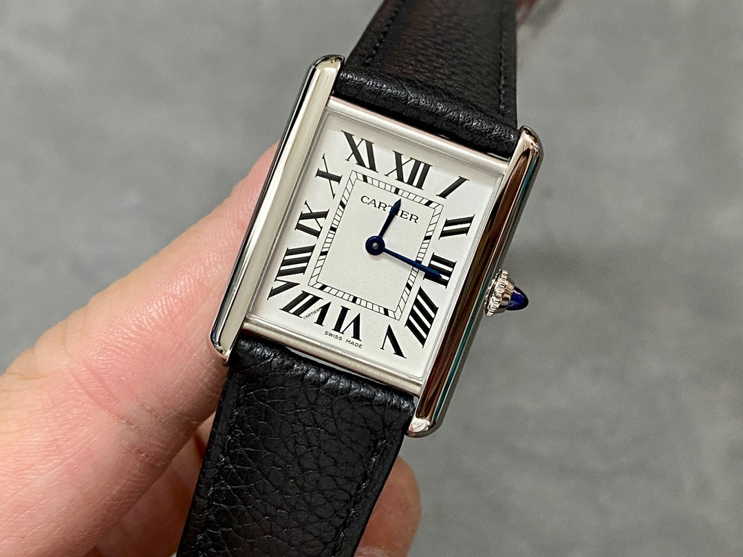 Rectangular Case Watch, White Gold Tone, White, Small Model