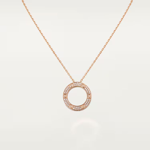 Screw-Motif Pendant Necklace, Stone-Set, Rose Gold Tone