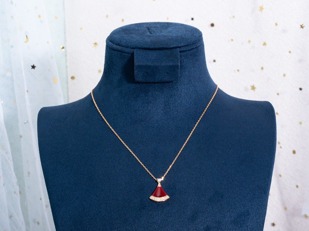 Fan-Motif Necklace, Rose Gold Tone, Stone-Set, Size S