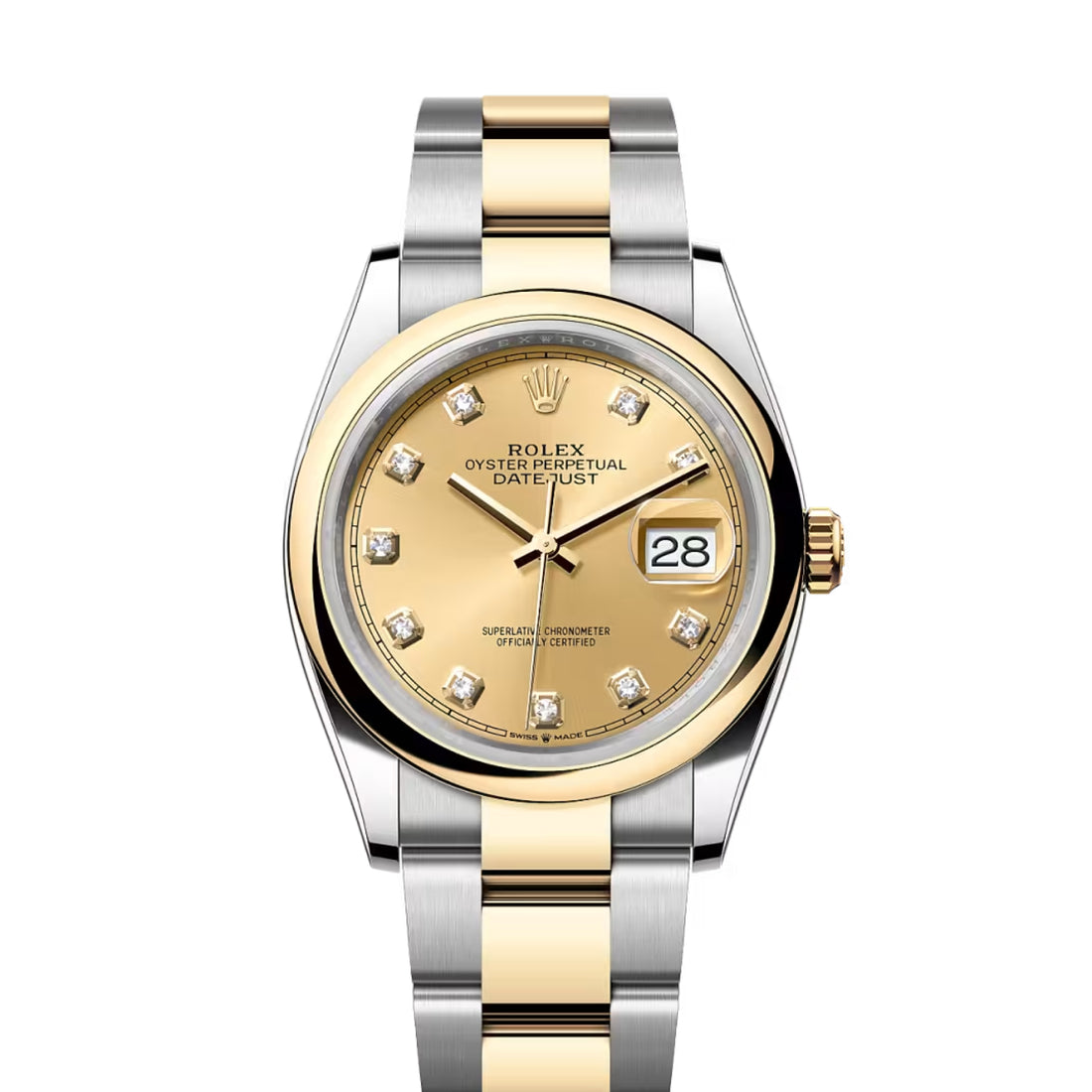 Classic Date Watch, Yellow Gold Tone, Steel, 36 mm