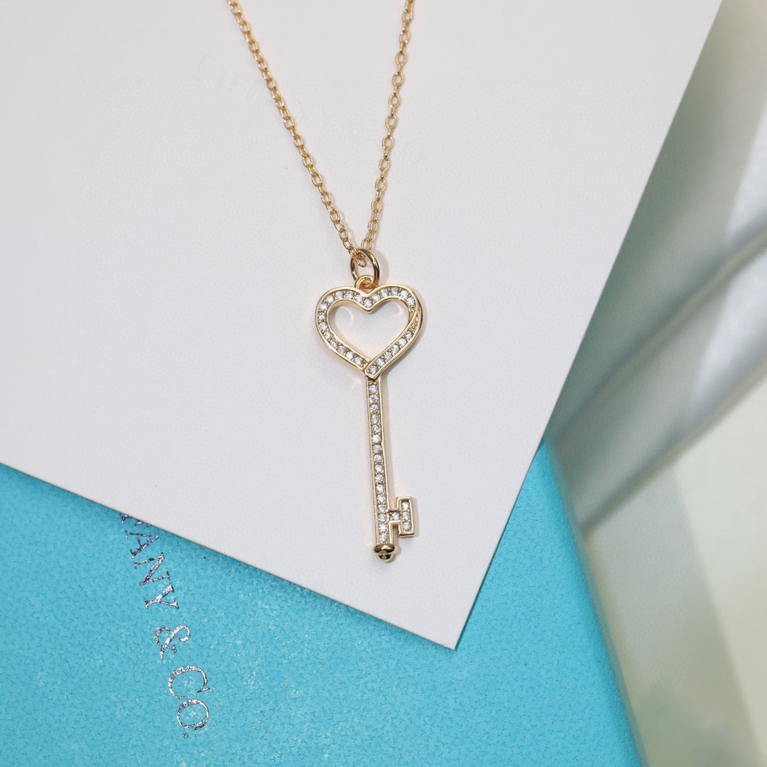 Key Pendant Necklace, Rose Gold Tone