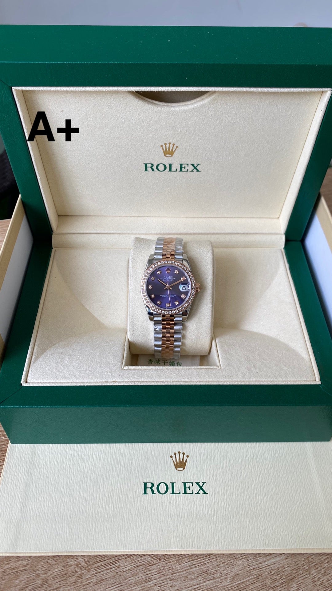 Classic Date Watch, Rose Gold Tone, Stone-Set, 28 mm